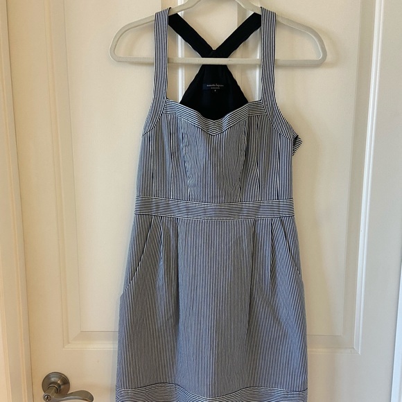 Nanette Lepore Dresses & Skirts - Nanette Lepore Striped Sleeveless Sheath Dress Blue & White Size 8 Denim Apron